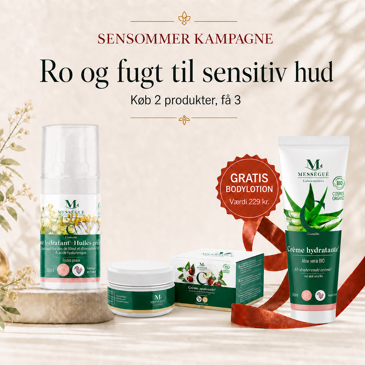 Sensommer kampagne – Fugtgivende maske + Beroligende dag- og natcreme